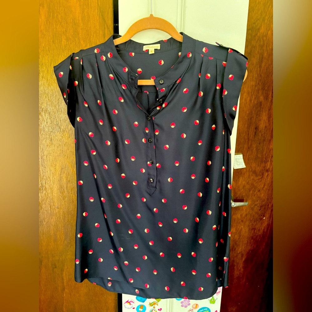 Shoshanna Navy Blouse with Red Dots